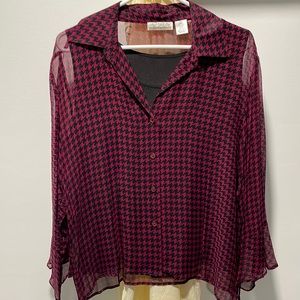 NYC Silk Purple & Black Gingham Print Blouse Size XL